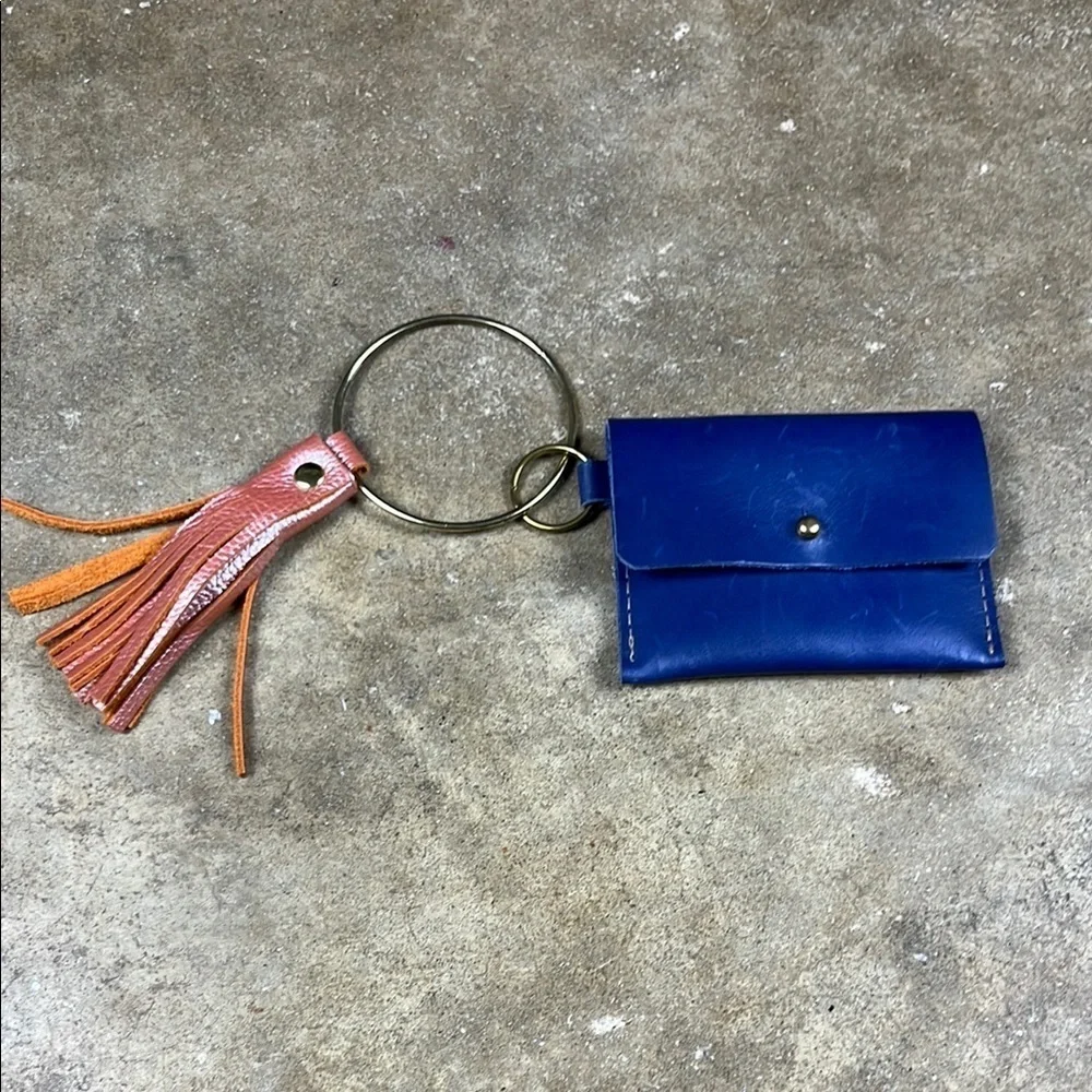Elegant Blue Leather Key Holder with Tassel